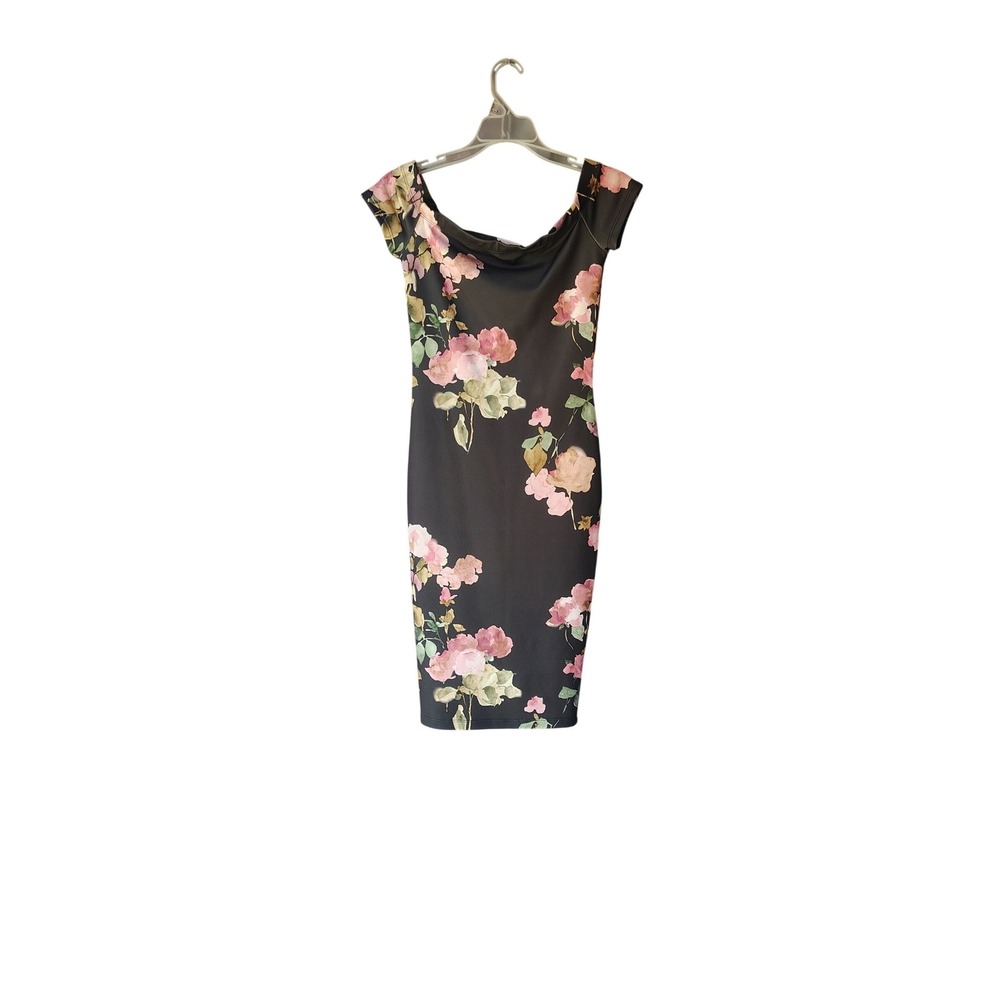 Windsor Womens Black Pink Floral Off Shoulder Bodycon Midi Dress Small RD86850WD